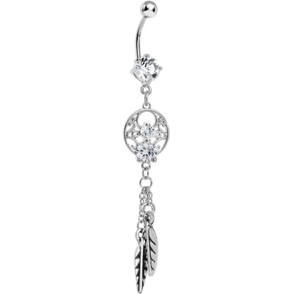 Enchanting Clear Gem Dangle Dreamcatcher Belly Ring