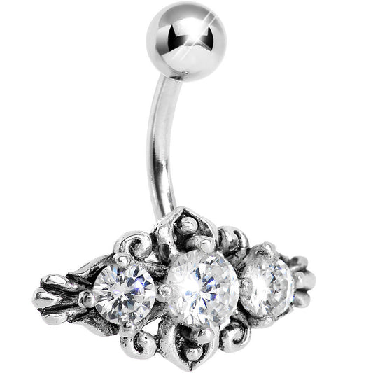 Silver 925 Crystalline Gem Silver Curlicue Belly Ring