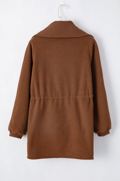 Solid Half-Zip Fleece Pocketed Sweatshirt