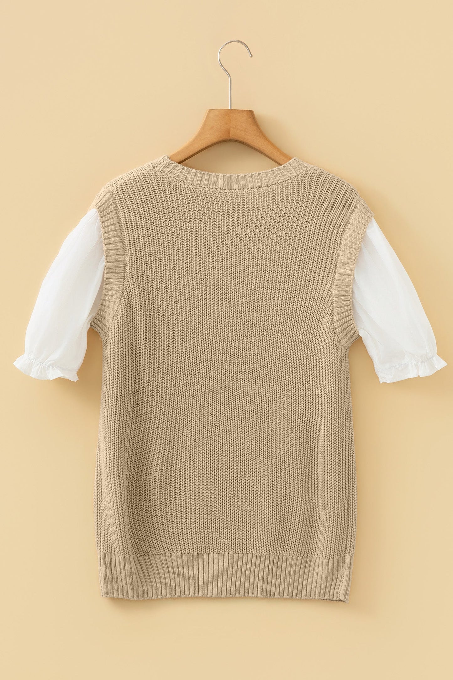 Round Neck Knit Contrast Short Sleeve Sweater