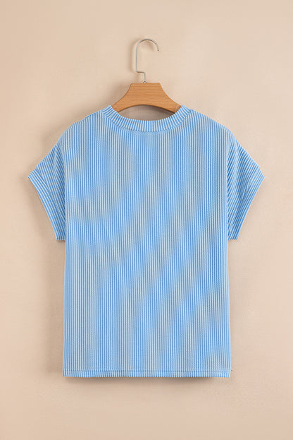 Corded Knit Colorblock Pocketed Crew Neck T-Shirt