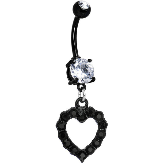 Crystalline Gem Black Hollow Heart Dangle Belly Ring