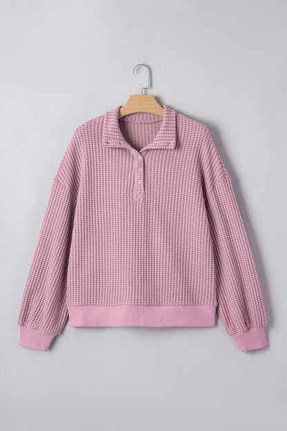 Solid Textured Snap Button Collar Baggy Top