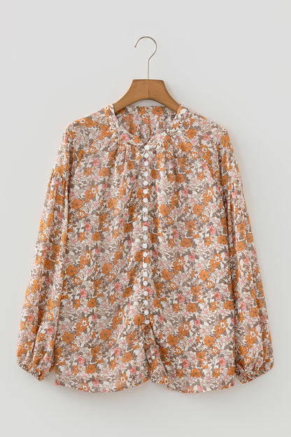 Floral Boho Puff Sleeve Full Button Shirt