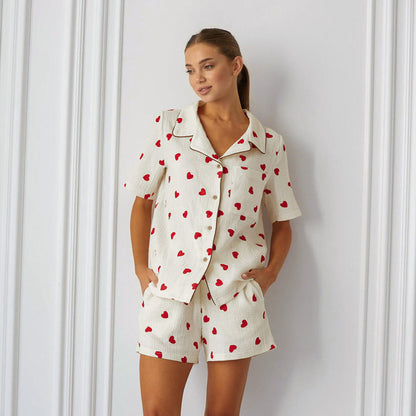 Heart Print Cotton Pajamas Cardigan