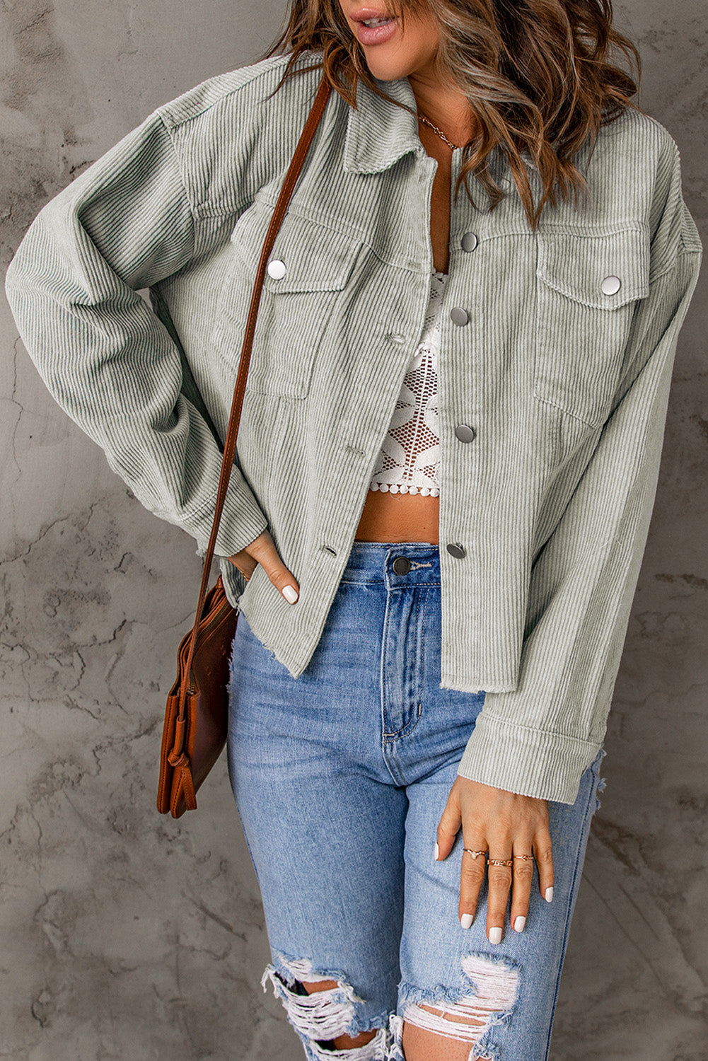 Raw Hem Crop Corduroy Jacket