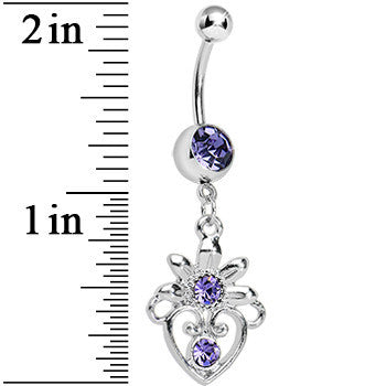 Purple Gem Noble Heart Dangle Belly Ring
