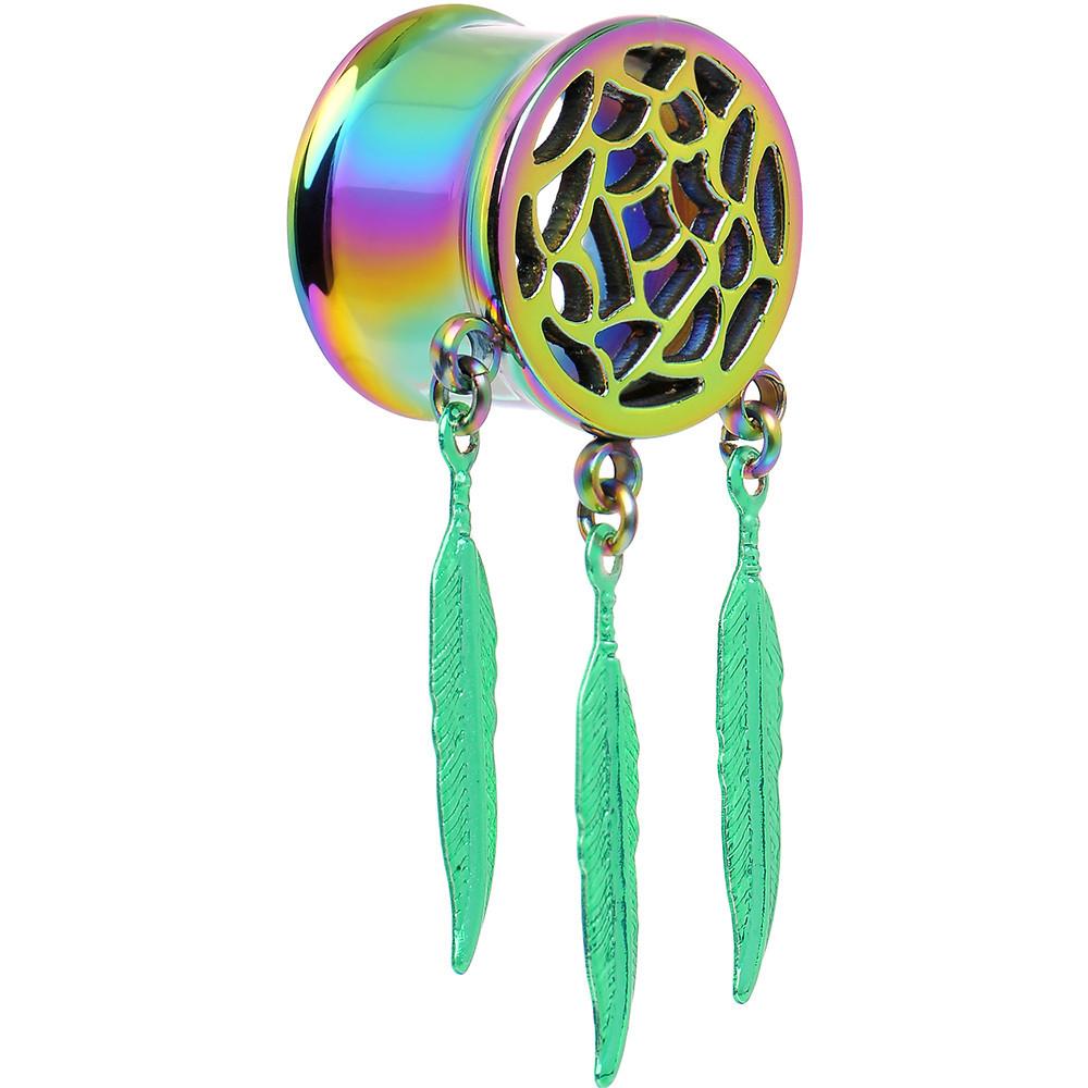 0G Rainbow Titanium Dreamcatcher Dangle Tunnel Sizes 00G to 1 Inch