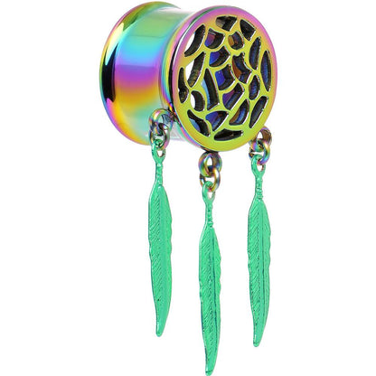 0G Rainbow Titanium Dreamcatcher Dangle Tunnel Sizes 00G to 1 Inch