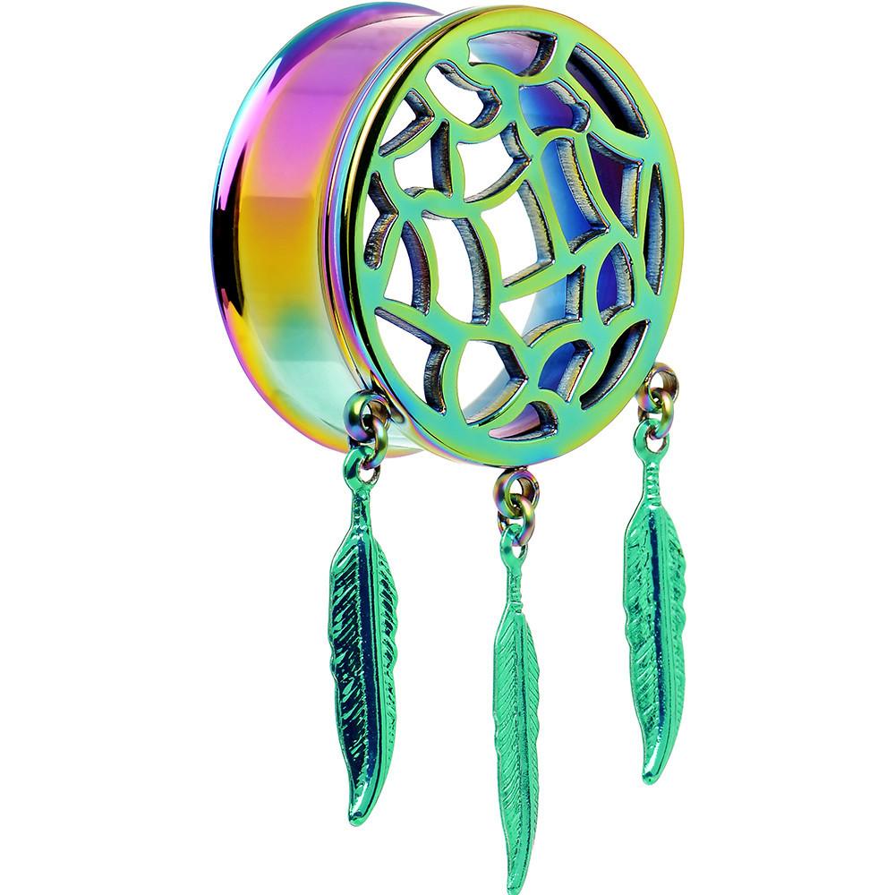 0G Rainbow Titanium Dreamcatcher Dangle Tunnel Sizes 00G to 1 Inch