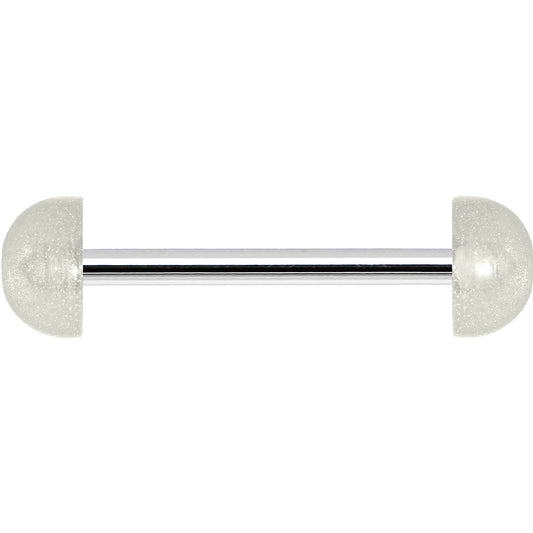 White Acrylic Half Ball Pixie Dust Barbell Tongue Ring