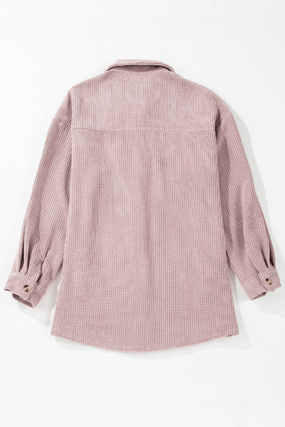 Solid Corduroy Button-Up Pocketed Shacket