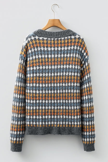 Dotty Knit Button-Up V-Neck Sweater Cardigan
