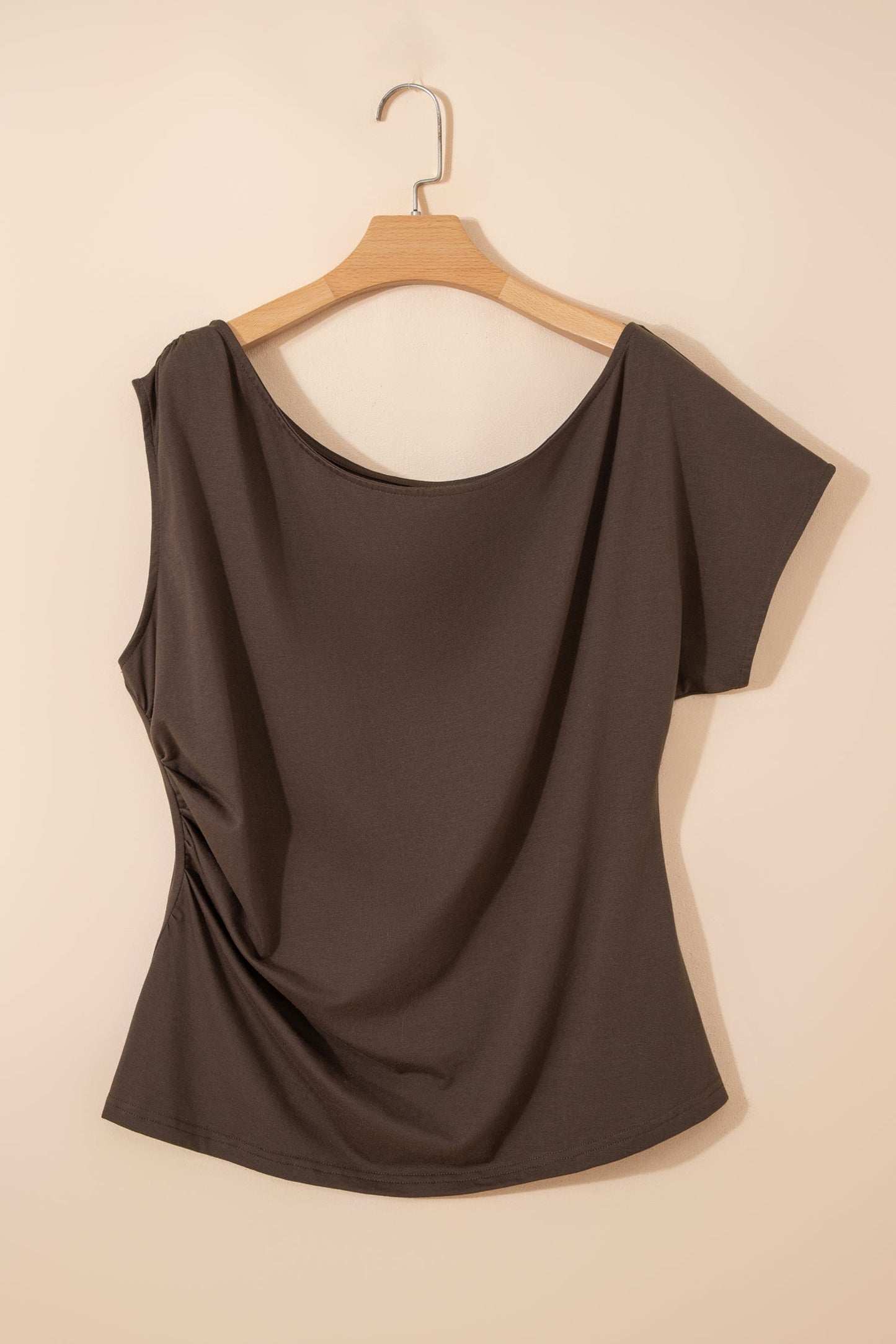 Plus Size Solid Asymmetric Neck Blouse