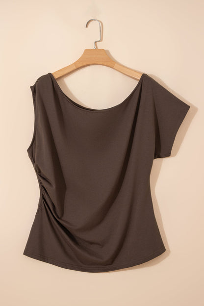 Plus Size Solid Asymmetric Neck Blouse