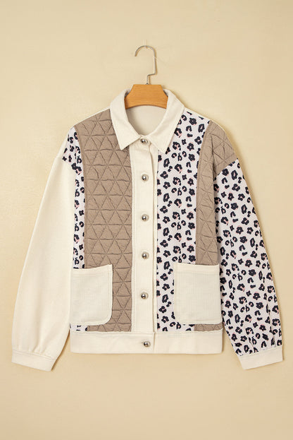 Leopard Waffle Quilted Patchwork Button Front Jacket
