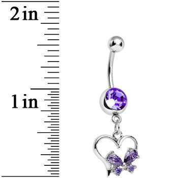 Purple Gem Delightfully Tied Up Heart Dangle Belly Ring