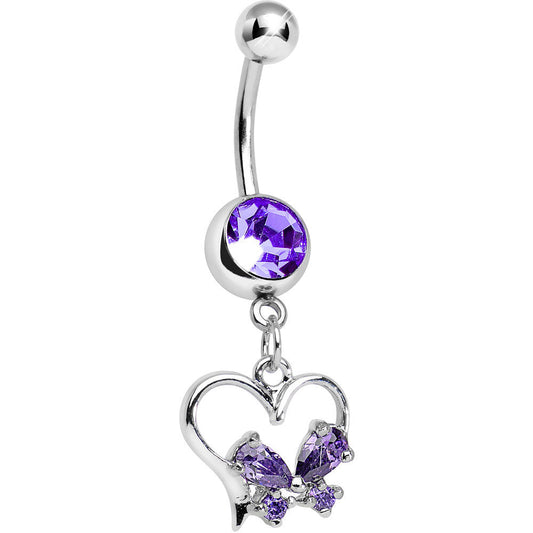 Purple Gem Delightfully Tied Up Heart Dangle Belly Ring
