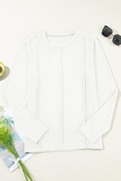 Solid Reverse Seam Crew Neck Long Sleeve Top