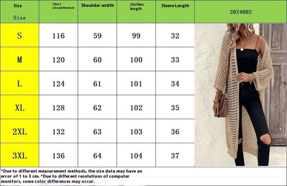 Hollow Knitted Long Cardigan Women