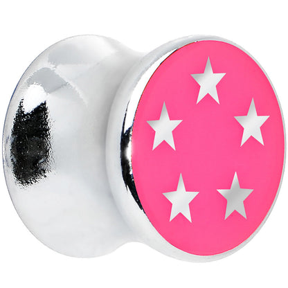 00G Silver Acrylic Hot Pink Five Star Saddle Plug