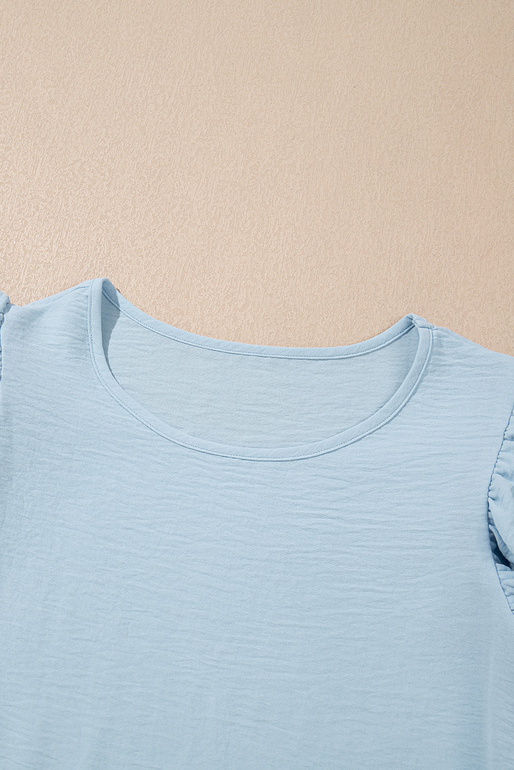 Solid Ruffle Short Sleeve Casual Blouse
