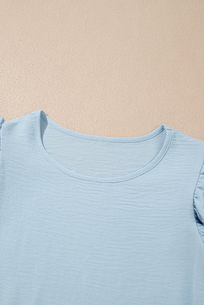 Solid Ruffle Short Sleeve Casual Blouse