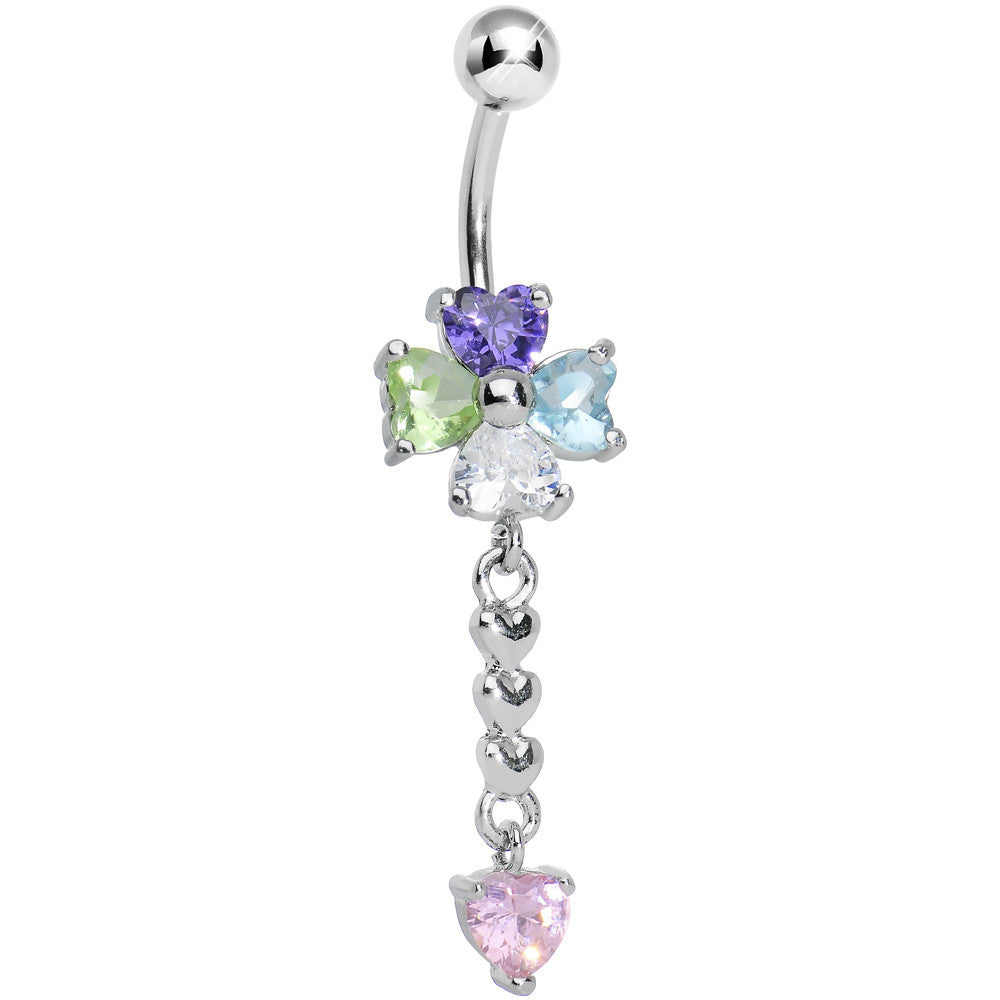 Multi Gem Four Heart Flower Chain Dangle Belly Ring