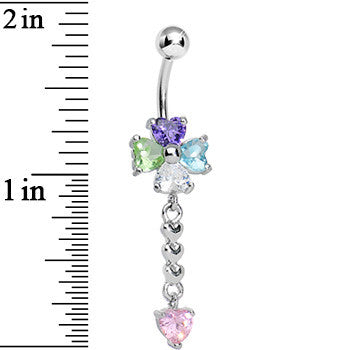 Multi Gem Four Heart Flower Chain Dangle Belly Ring