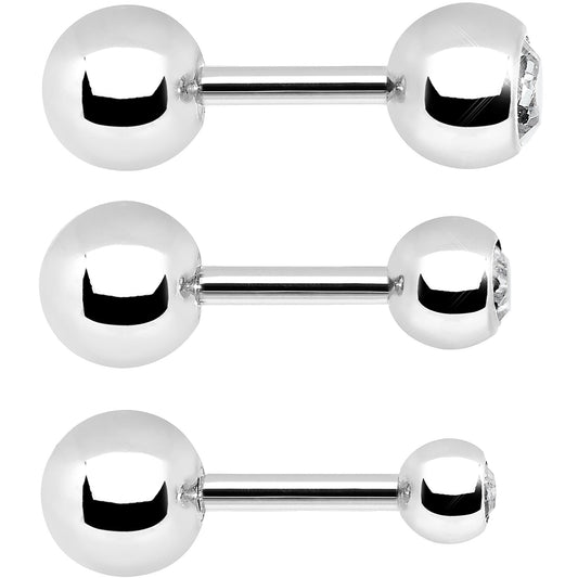 16G 1/4 Clear Gem Cartilage Tragus Barbell Set of 3