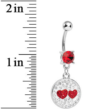 Red Clear Gem Paved Perfect Match Hearts Dangle Belly Ring