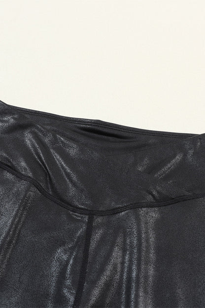 Solid Crossed Dip Waist Leather Leggings