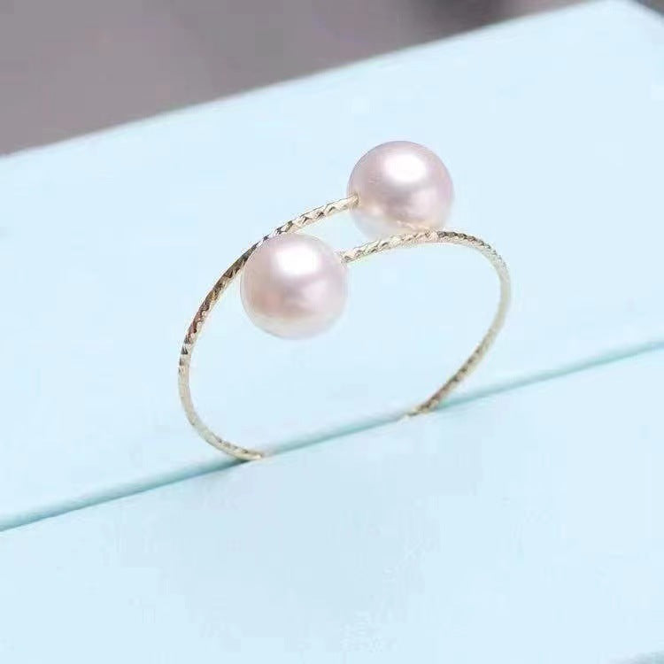 18K Gold Pearl Elastic Adjustable Ring