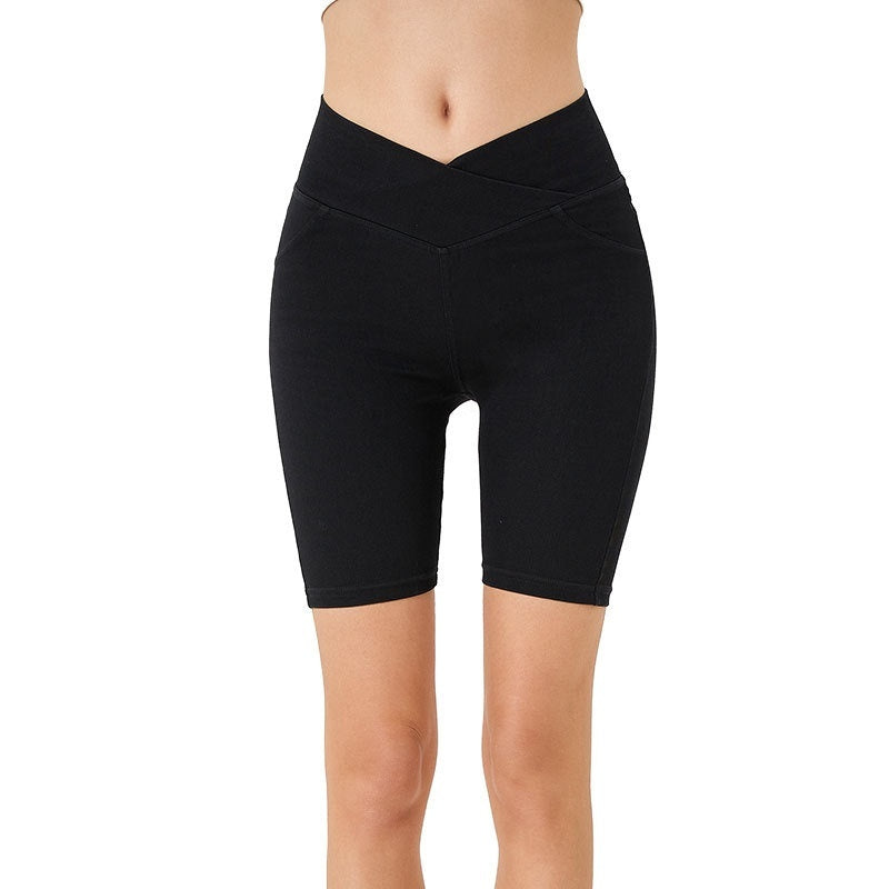 Cross High Waist Sports Cycling Shorts