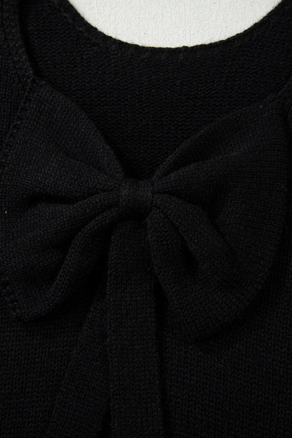 Bow Tie Backless Bubble Sleeve Sweater
