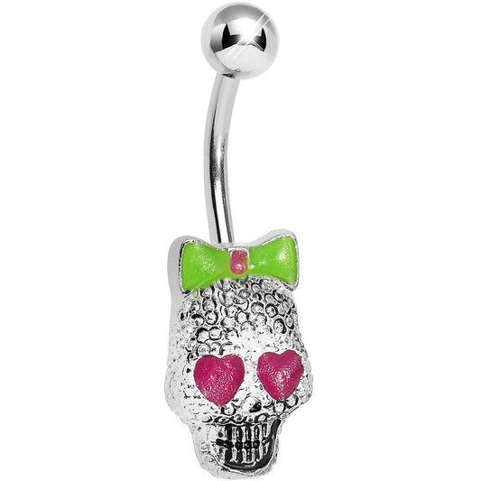 Lower Mount Cute Metal Pink Heart Sugar Skull Belly Ring