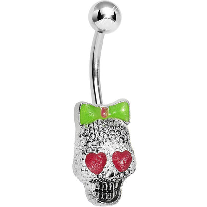Lower Mount Cute Metal Red Hearts Sugar Skull Belly Ring