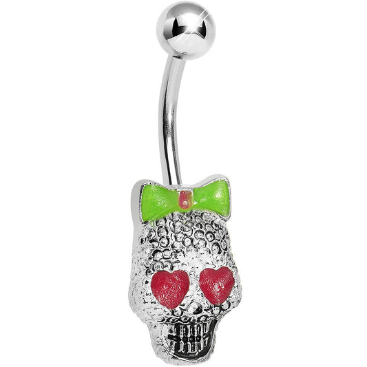 Lower Mount Cute Metal Red Hearts Sugar Skull Belly Ring