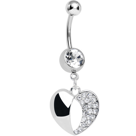 Crystalline Gem Paved Reflective Heart Dangle Belly Ring