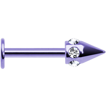 16G Purple Anodized Titanium Clear Gem Cone Labret Monroe