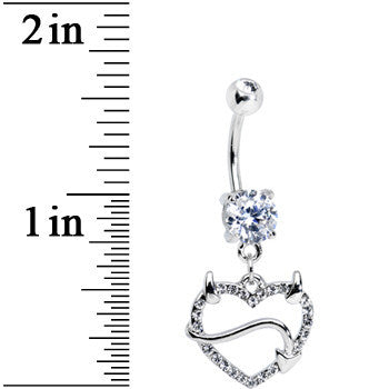 Double Clear Gem Sexy Devil Heart Dangle Belly Ring