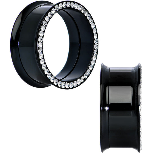 25mm Black PVD Coated Steel Clear Gem Screw Fit Plug Set