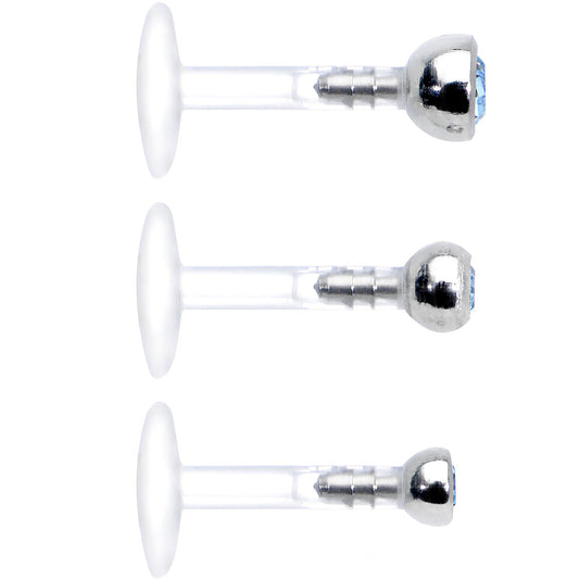 16G 1/4 Aqua Gem Bioplast Triple Forward Helix Barbell 3 Pack Set