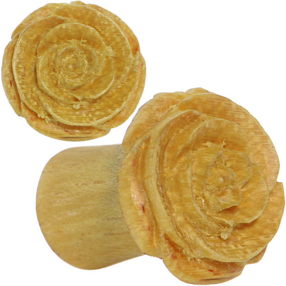 0G Organic Jackfruit Wood Yellow Rosebud Hand Carved Plug Set