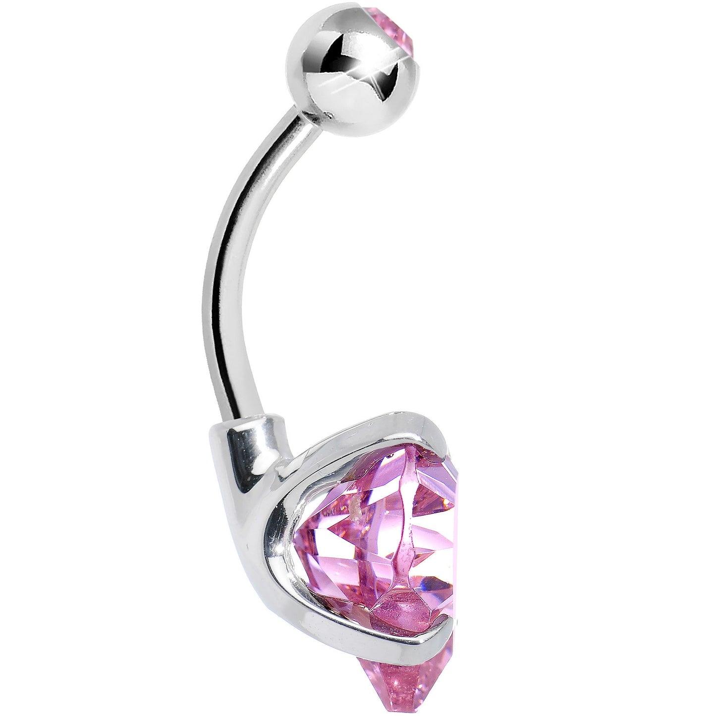 Rose Pink Crystal Heart Belly Ring Created with Crystals