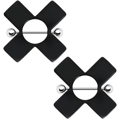 14G Black Acrylic X Nipple Shield Set