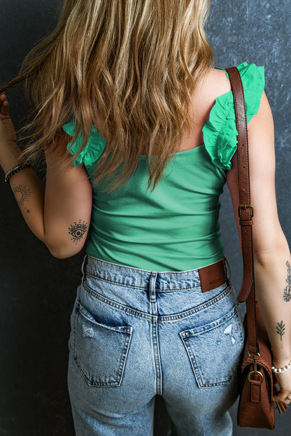 Ruffle Wide Straps Slim Tank Top