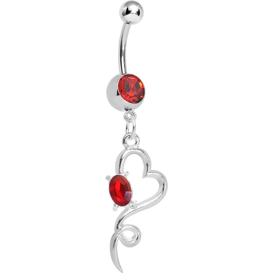 Red Gem Opening Hollow Heart Twist Dangle Belly Ring