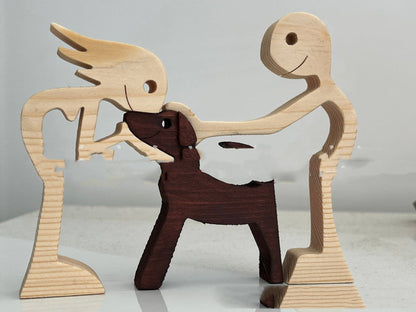 DIY Wooden Dog Figurine Sculpture Home Decor