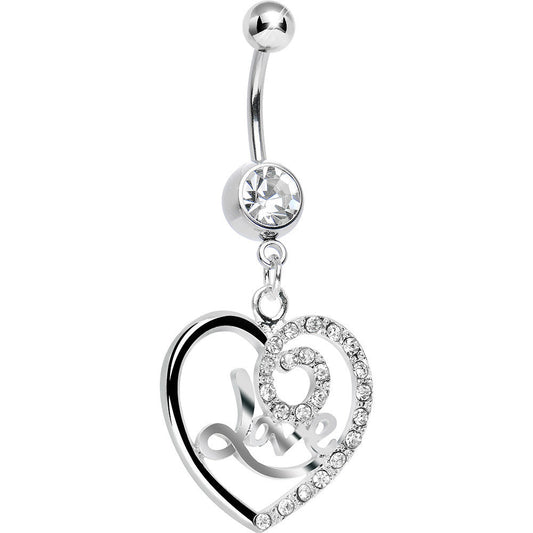 Crystalline Gem Gleaming Love Heart Dangle Belly Ring